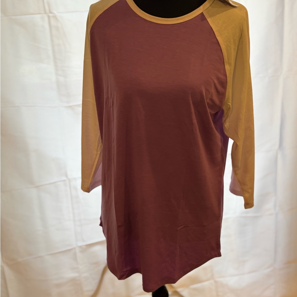LuLaRoe Randy Purple and Yellow Raglan Sleeve Top